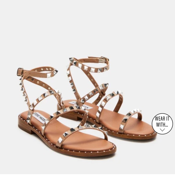 LAST CHANCE BEFORE DONATED - Steve Madden Travel Tan Studded Sandals - Picture 1 of 9